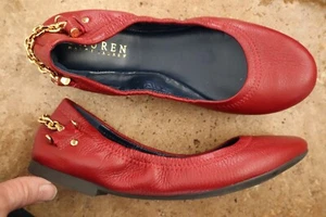 Dark Cherry Red Leather RALPH LAUREN Barb Ballet Flats w/Chain on Heel - Picture 1 of 7