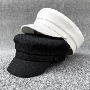 Unisex Cotton Linen Fiddler Cap Captain Sailor Hat Flat Cabbie Beret Casual - Picture 1 of 12