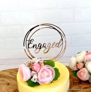 Rose Gold Acrylic 'Engaged' Geometric Cake Topper - Picture 1 of 3