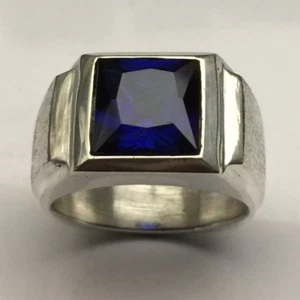 ANILLO HOMBRE PLATA ESTERLINA MJG. ZAFIRO LABORATORIO FACETADO CUADRADO 10 X 10MM. Talla 10 - Imagen 1 de 6