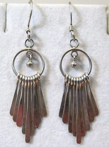 Vintage Sterling Silver Dreamcatcher Circle Fringe Dangle Drop Earrings 1-3/4" - Picture 1 of 12