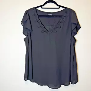 Blusa Top Torrid Ojales Negro Flutter Mangas Cortas Cuello en V Talla 2 - Imagen 1 de 6