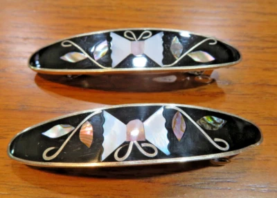 Baretes de pelo vintage de alpaca México - Flor incrustada - Lote de 2 Foto 1 de 2