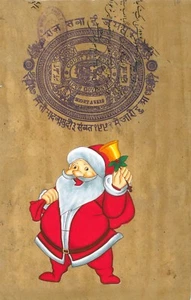 Santa Claus Christmas Painting Handmade Indian Miniature Xmas Holiday Folk Art - Picture 1 of 3