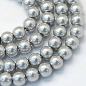 10mm Glass Pearl Beads Gray Silver Bulk Lot Jewelry Making 32" 85pcs - Picture 1 of 3