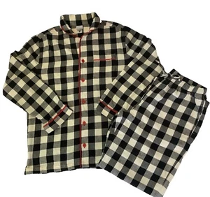 Hanna Andersson Buffalo Plaid Check PJ Set Size XS Black White Red Trim - Picture 1 of 9