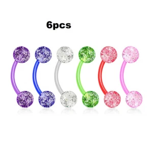 Value Pack of 6 Acrylic Curved Eyebrow Bars with Glitter Balls - Picture 1 of 1