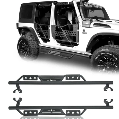 2x Black Steel Running Board Side Step Nerf Bar For 07-18 Jeep Wrangler JK 4Door Foto 1 de 4