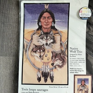 Dimensions Counted Cross Stitch Kit 35050 "NATIVE WOLF TRIO" 2001 - Picture 1 of 3
