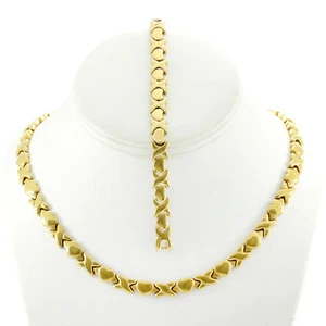 Hugs and Kisses Necklace Stampato Set Stainless Steel Gold Plated 18'' Bracelet - Picture 1 of 2