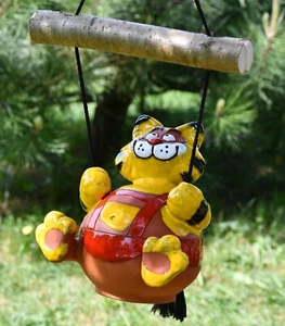 Keramik Gartenkugel Dekoration Statue Katze Schaukel 21cm Midene Handgefertigt - Bild 1 von 13