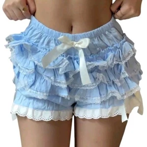  Rüschen Unterhose Spitzenbesatz Stufen Shorts Damen blau weiß Größe L  - Bild 1 von 14