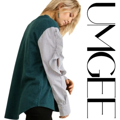 S/M UMGEE PEACOCK  Striped Open Ruffle SLeeves Top/SweatShirt/Blouse BHCS - Image 1 of 4