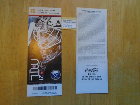 Cody Hodson 1st Goal as a Sabre + Travis Turnbull 1st NHL Game Ticket Cover