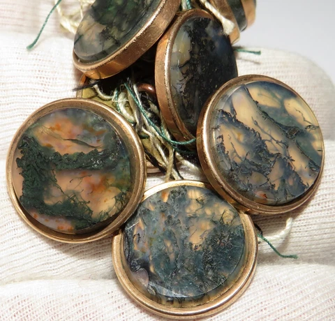 Antique Moss AGATE Button LOT 11pcs 19mm Late Georgian to Early Victorian Era Cover