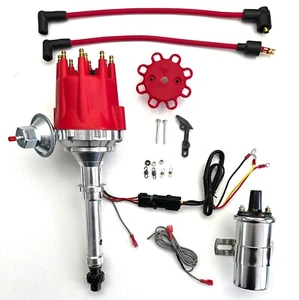 CADILLAC 429 7.0L 1964 1965 RED Small Cap HEI Distributor + 45k VOLT CHROME COIL - Foto 1 di 20