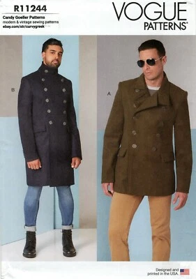 Vogue R11244 Men's Double Breasted Coat w High Stand Collar Sz 40-46 UC V1853 - Image 1 of 4
