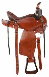 Western barrel saddle 16" quebracho-leather buffalo reddish brown dye finish - Picture 1 of 8