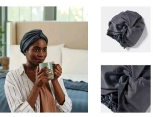 Threshold Silk-Lined Hair Wrap Turban Bonnet Cover Satin Headband Blue Grey NEW - Picture 1 of 6