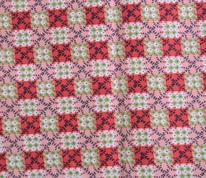 Vintage Patchwork Flower Power Pink Green Cotton Fabric 2.5 Yd 1950s 60s MCM - Picture 1 of 5
