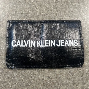 Einzigartige Calvin Klein Jeans Leder Aufnäher Patch 2” x 3” schwarz Logo distressed - Bild 1 von 4