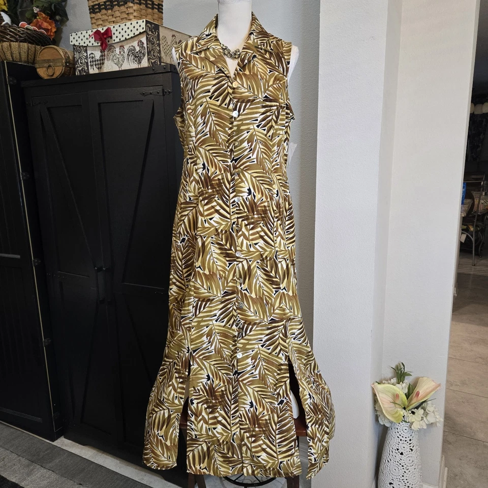 NWOT Scarlett Sleeveless Collar Button Down Maxi Dress Palm leaf pattern 16.  47 - Image 1 of 4