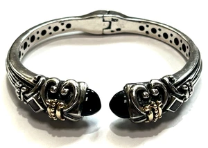 BJC Samuel Benham Sterling Silver 14K Gold Hinged Clamper Bracelet Amethyst Onyx - Picture 1 of 7