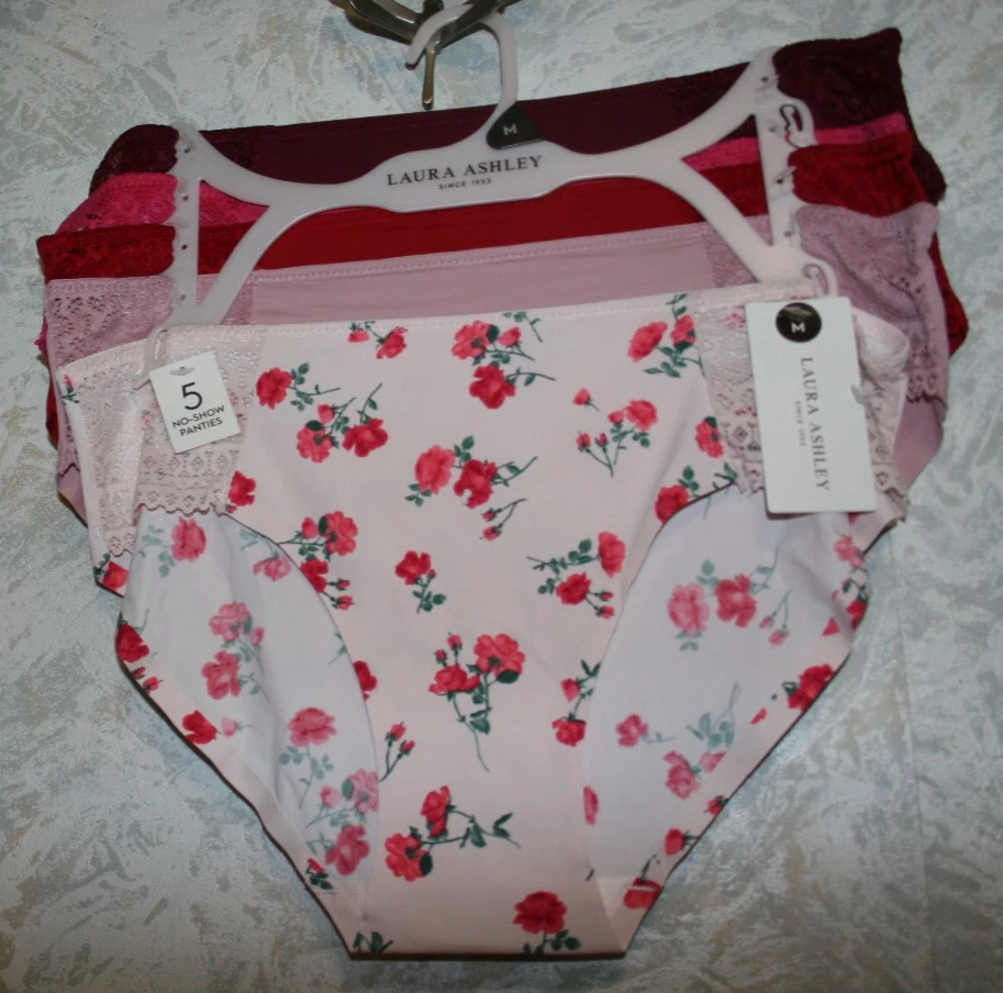 Pacote com 5 calcinhas médias não exibidas vermelho borgonha rosa bege sólido branco floral renda - Imagem 1 de 2