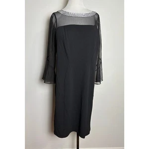 Alex Evenings Black Cocktail Party Dress 16W Sparkle Neck Sheer Bell Sleeve NEW - Picture 1 of 10