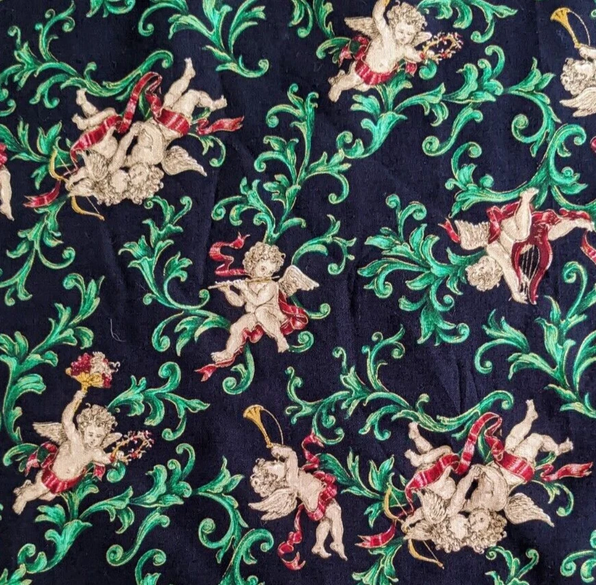 35" x 44" CHRISTMAS ANGELS CHERUBIM Cranston Cotton Fabric Joan Messmore Design - Image 1 of 4