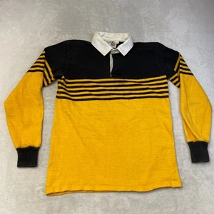 Vintage Peerless Casuals Rugby Shirt Herren L Langarm schwarz gelb gestreift - Bild 1 von 8