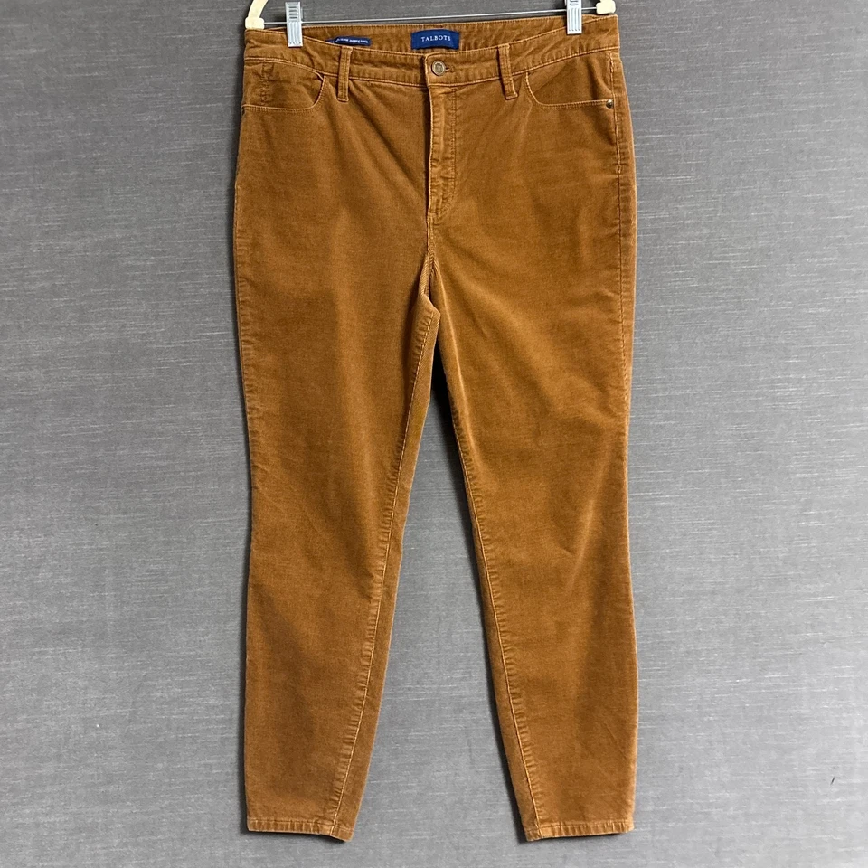 Calça Talbots 12 Veludo Pequeno Cintura Alta Jegging Tornozelo Marrom Mostarda Elástica - Imagem 1 de 4