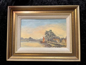Paisaje Suffolk - Óleo original a bordo - Arte Virginia Clucas - Bote/Virginia en el río - Imagen 1 de 21