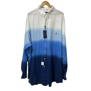 Camisa Ralph Lauren 100 % lino degradado pony para hombre con botones talla 3XLT azul nueva con etiquetas - Imagen 1 de 9