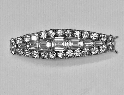 Vintage Kramer of NY 2 1/2" RHODIUM Rhinestone Silver Hair Barrette STUNNING! - image 1 of 4
