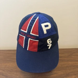Cappello Polo Sport Ralph Lauren Uomo Blu Cinturino Schienale Norvegia Bandiera Norvegese P 67 Raro - Foto 1 di 8
