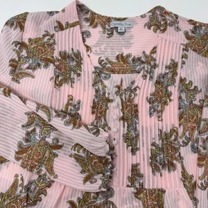 Camisa Ofelia Roe Mujer XL Rosa Paisley Pintuck Cuello en V Manga Larga Blusa Boho - Imagen 1 de 7