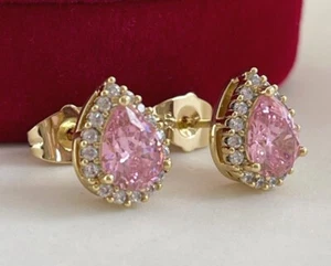 Luxus Ohrringe Ohrstecker Zirkonia Kristall Rosa 585er Gold 14K vergoldet Damen - Bild 1 von 7