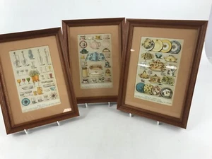 3 Art Prints Mrs Beeton Antique Book Plates Framed China x 2 / Table Glass - Picture 1 of 6