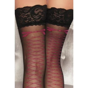 Sexy Garter-Tights with Lace Black Pink 34/36/38 #AC144 - Picture 1 of 2