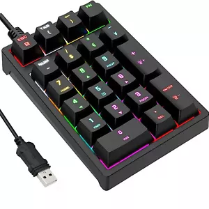 Mechanical RGB LED Backlit Backlight 21 Keys USB Wired Numeric Keypad Numpad - Picture 1 of 11