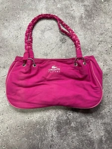 Vintage Pink Lacoste Parfums Tote Bag Satin Lining Braided Handles Canvas - Picture 1 of 5