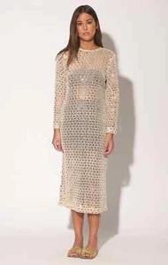 Walter Baker Coco Dress Natural Crochet Sequin Sheer Sheath Large $298 SOLD OUT - Picture 1 of 3