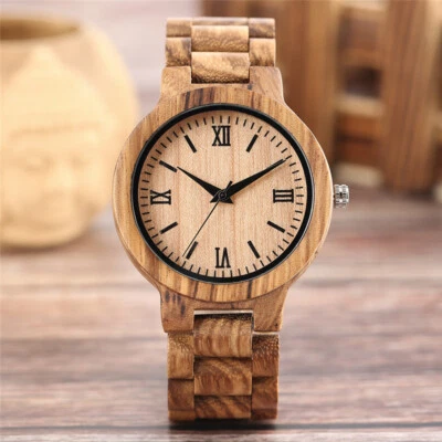 Men's Watch Nature Wood Bamboo Quartz Wristwatch Adjustable Wooden Bracelet Band - Image 1 of 4