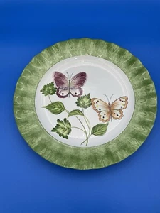 Intrada Italy Platter Plate Ruffled Rim w Butterfly Green + Butterflies 14” LRG - Picture 1 of 5