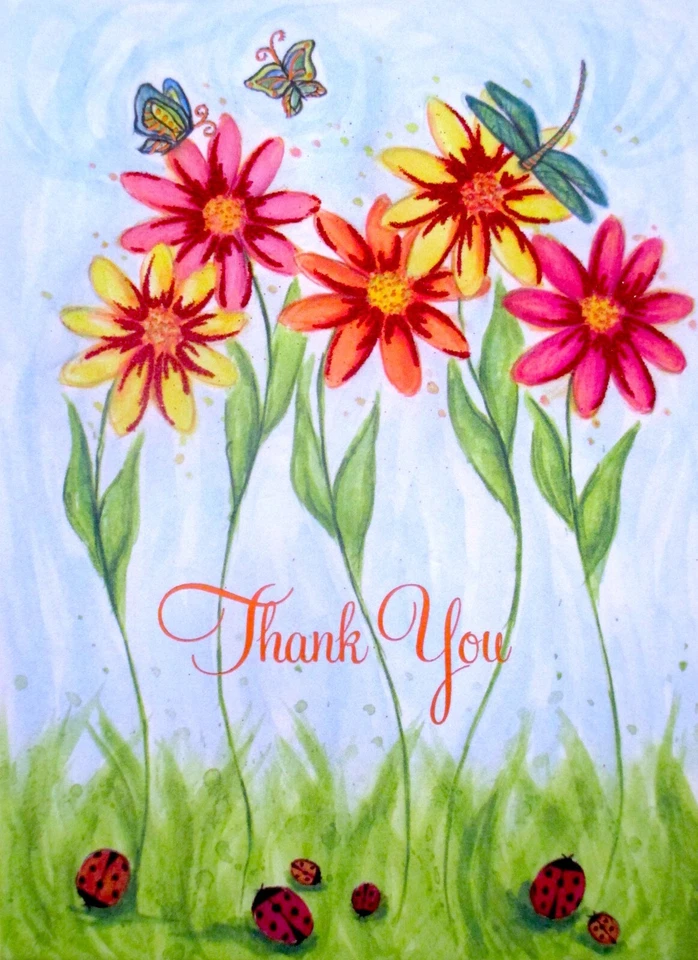 Papyrus Bella Pilar Flowers & Ladybugs Thank You Notecard Greeting Card RARE - Image 1 of 1