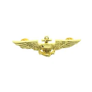  Gold Pilotenabzeichen Pilotenkostüm Marine Armee Flügel Soldat Top Kapitän Brosche - Bild 1 von 2