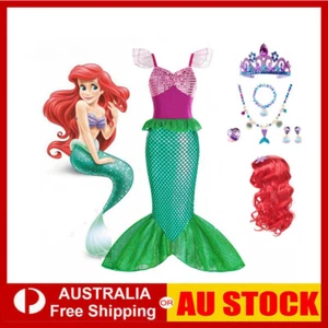 Kid Girls Little Mermaid Ariel Dress Costume Party Cosplay Accessories Outfits - Picture 1 of 17