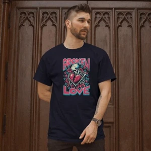 Broken Heart Love Anti Valentine Skeleton T Shirt Men's Size Black Cotton - Picture 1 of 4