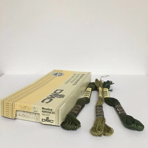 DMC 6 strand Floss Box - Mixed green, khaki 3012 3051 3362, 16# - Picture 1 of 2